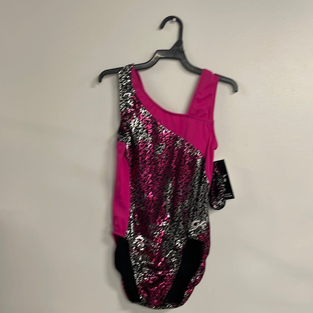NWT GK metallic sequin foil print gymnastics tumbling dance leotard size AL